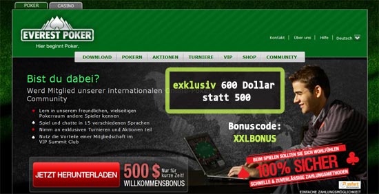 600 Dollar Poker Bonus auf Everest